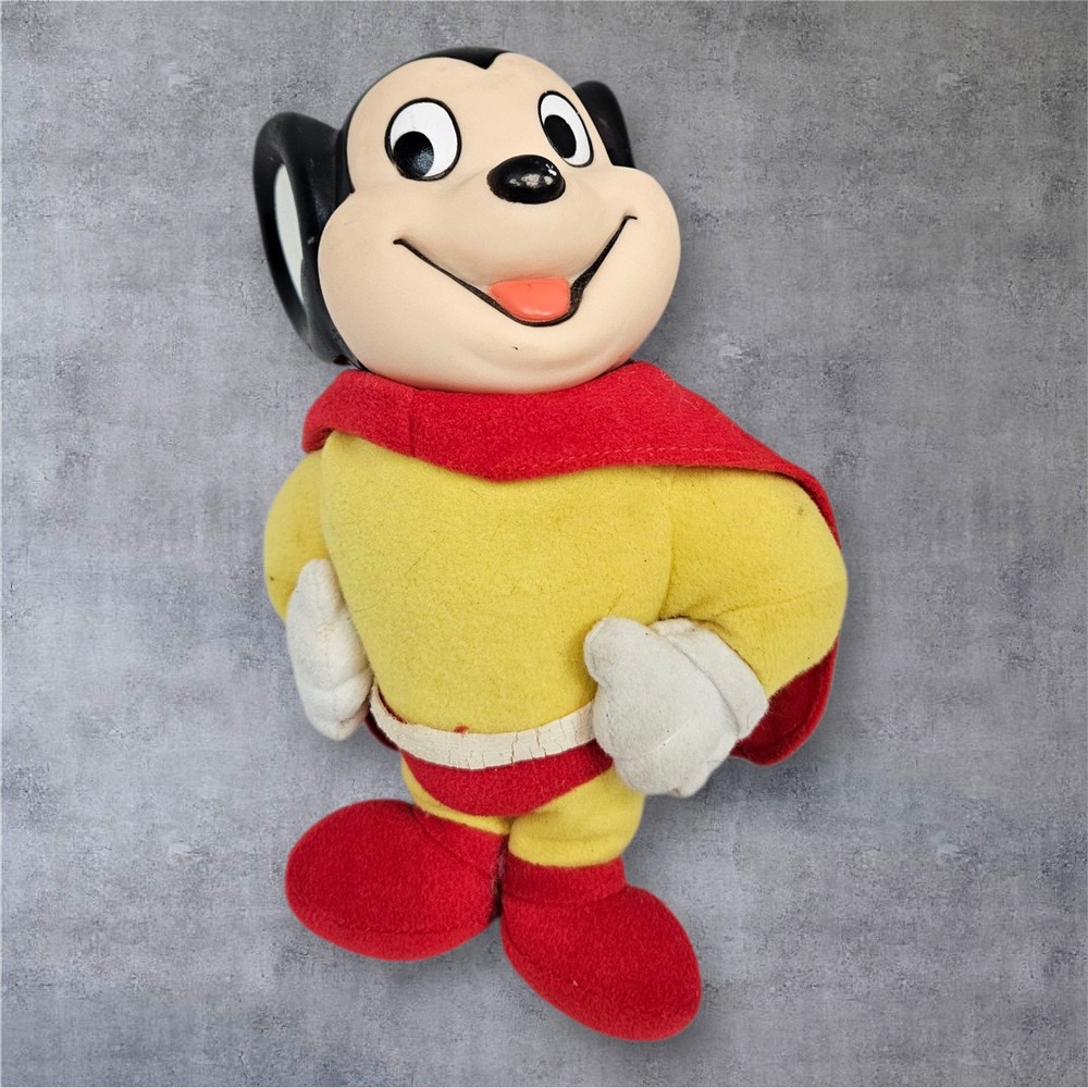 Vintage Mighty Mouse Plush Doll 1986 Viacom Hamilton Gifts Toy Kids Rubber Face‎